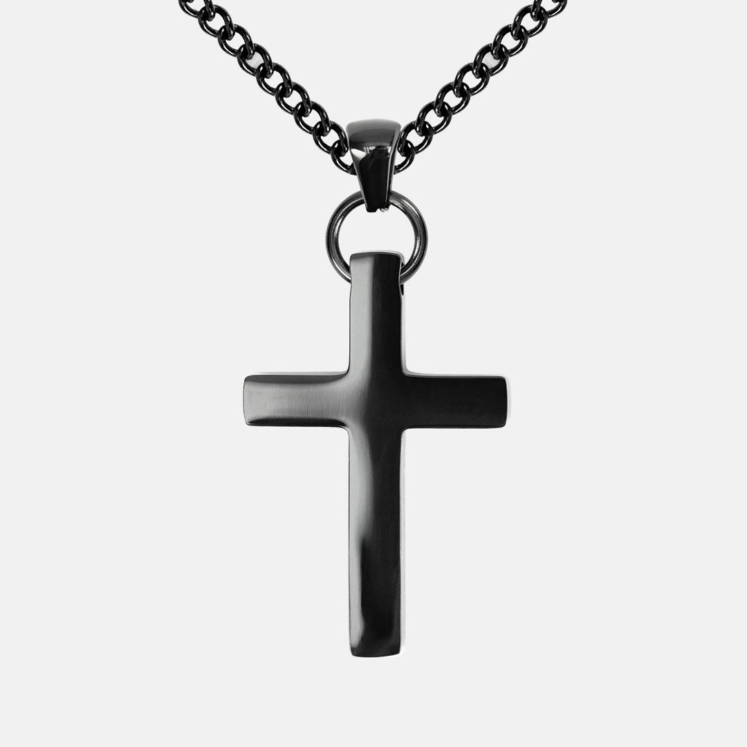 Faith Cross Pendant with Chain Kids Necklace - Black Stainless Steel