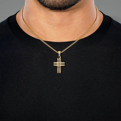 Faith Cross of Blades 1¼" Pendant with Chain Necklace - Gold Plated Stainless Steel