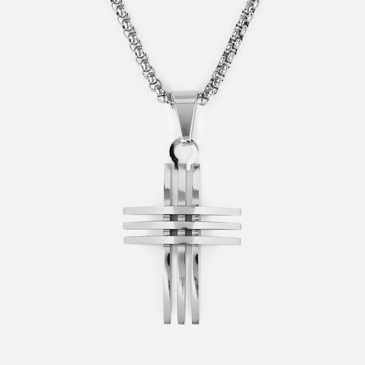 Faith Cross of Blades 1¼" Pendant with Chain Necklace - Stainless Steel