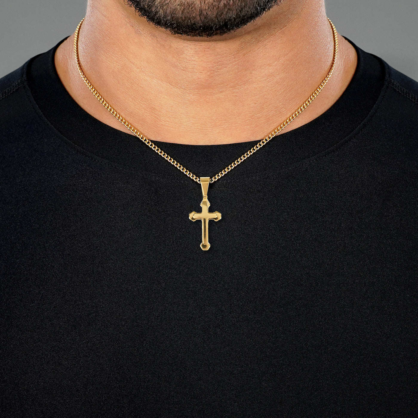 Faith Gothic Cross 1¼&quot; Pendant with Chain Necklace - Gold Plated Stainless Steel