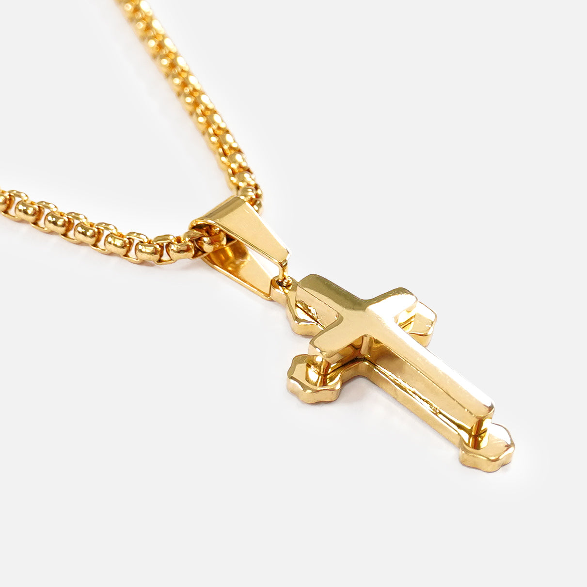 Faith Gothic Cross 1¼&quot; Pendant with Chain Necklace - Gold Plated Stainless Steel