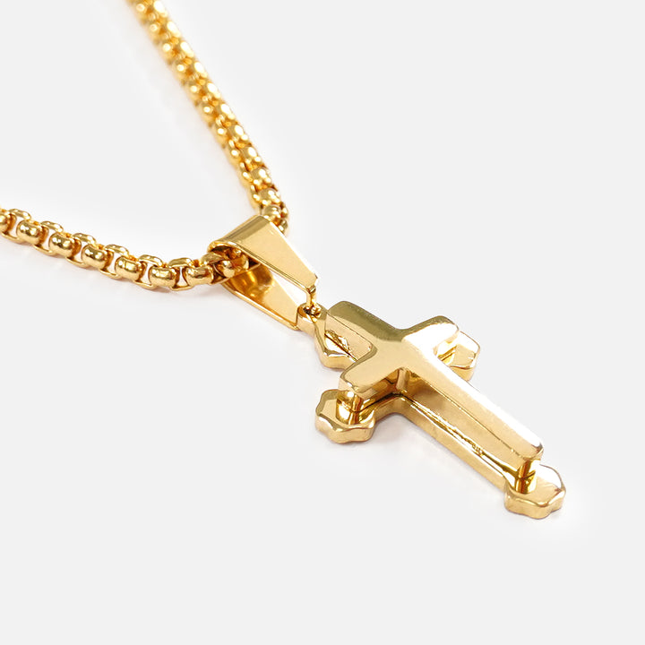 Faith Gothic Cross 1¼" Pendant with Chain Necklace - Gold Plated Stainless Steel