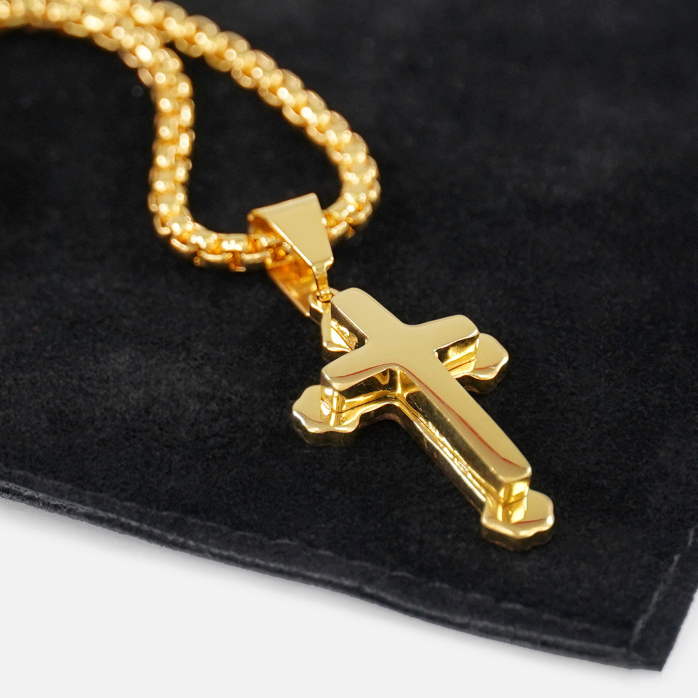 Faith Gothic Cross 1¼&quot; Pendant with Chain Necklace - Gold Plated Stainless Steel