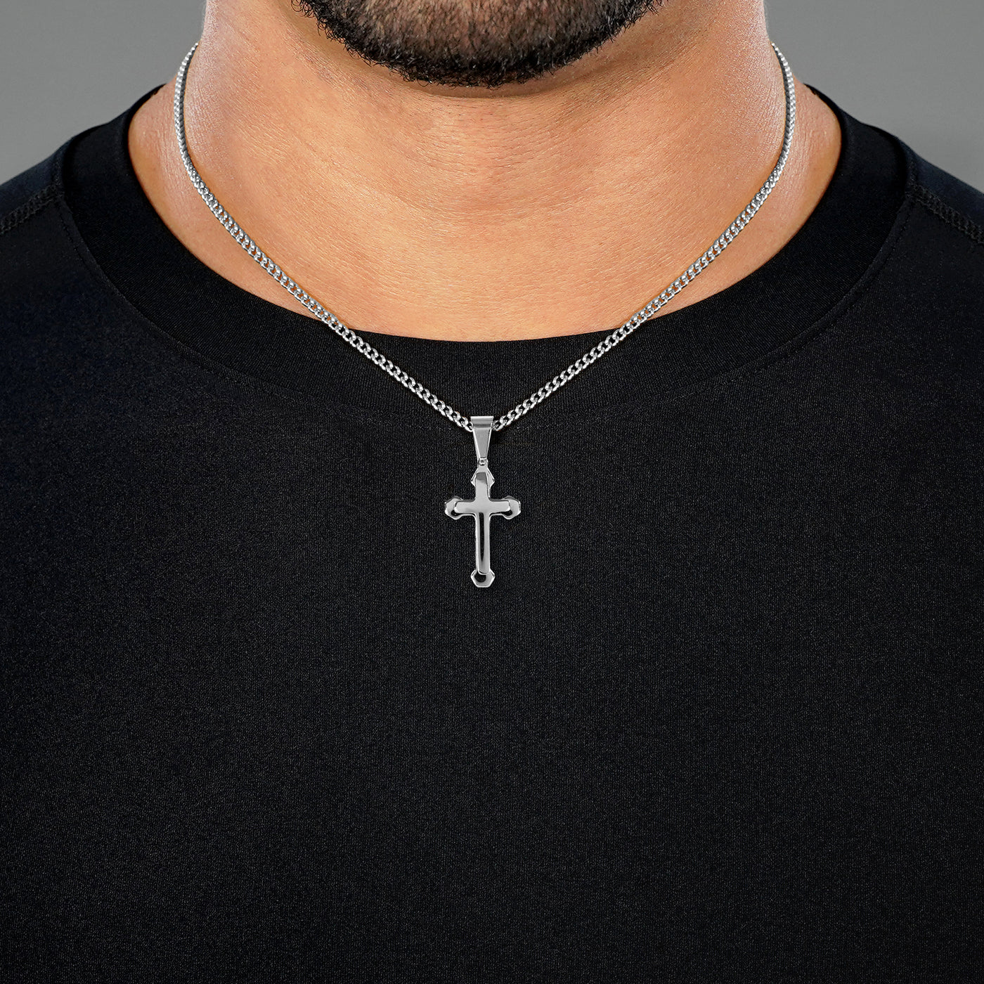 Faith Gothic Cross 1¼" Pendant with Chain Necklace - Stainless Steel