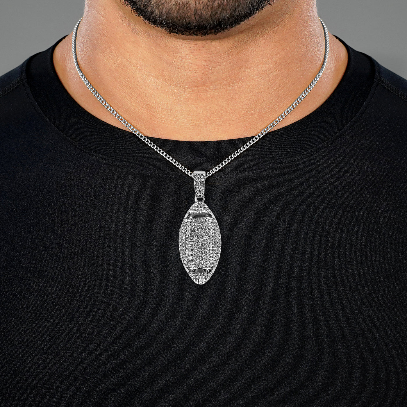 Football 2" Pendant with Chain Necklace - Stainless Steel
