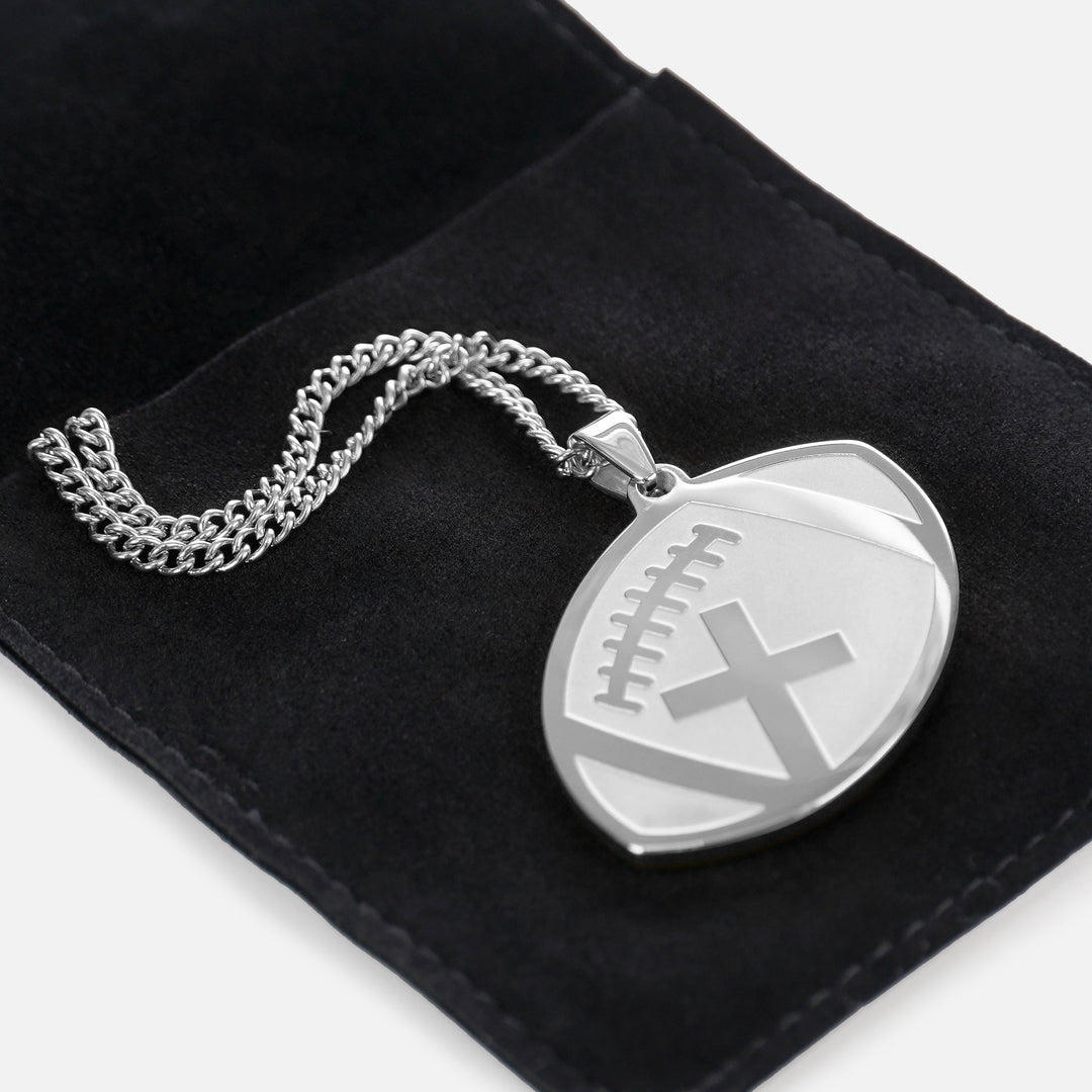 Football Faith Cross Pendant with Chain Kids Necklace - Stainless Steel
