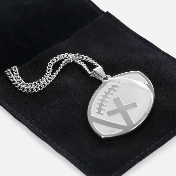 Football Faith Cross Pendant with Chain Kids Necklace - Stainless Steel