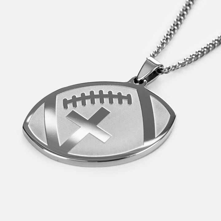 Football Faith Cross Pendant with Chain Kids Necklace - Stainless Steel
