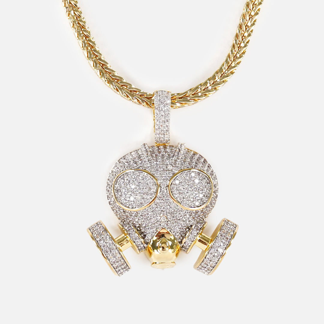 Gas Mask 1½" Pendant with Chain Necklace - Gold Plated Stainless Steel