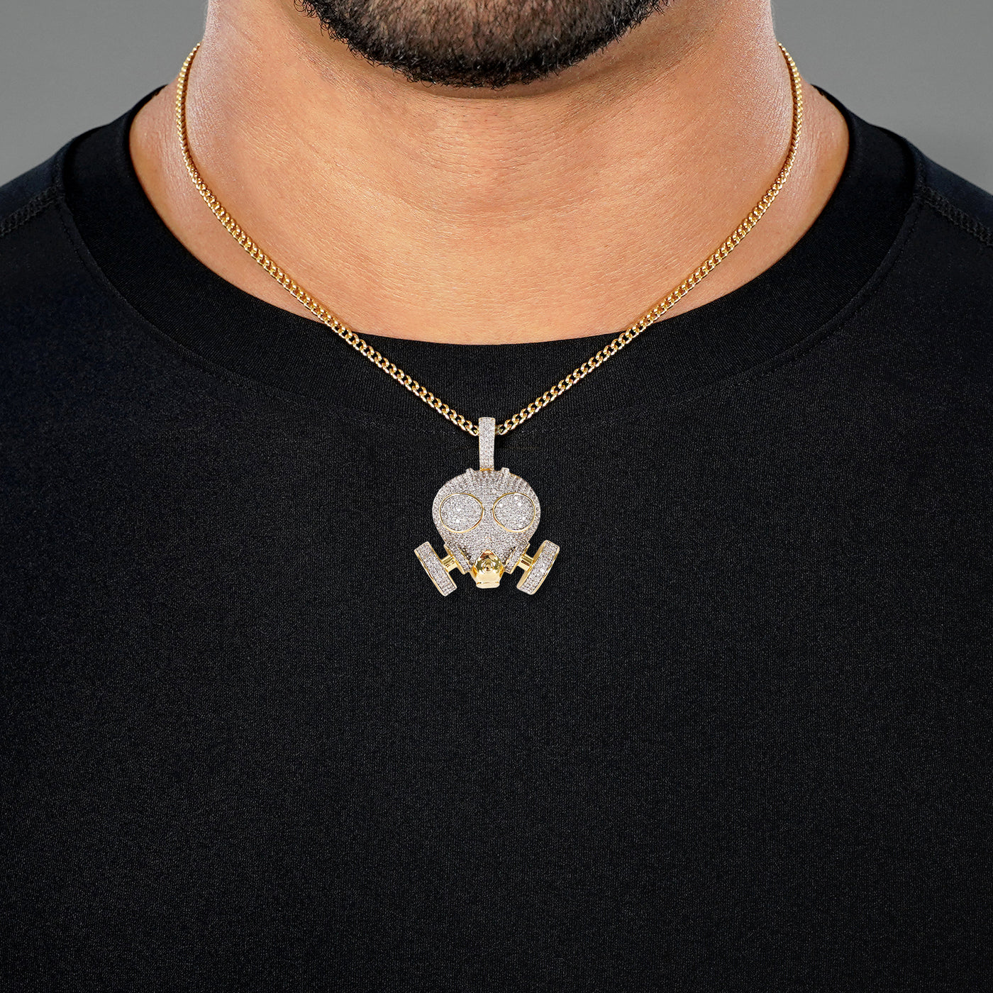Gas Mask 1½" Pendant with Chain Necklace - Gold Plated Stainless Steel