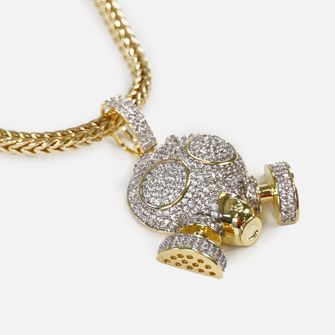 Gas Mask 1½" Pendant with Chain Necklace - Gold Plated Stainless Steel