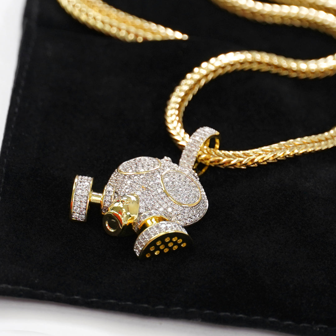 Gas Mask 1½" Pendant with Chain Necklace - Gold Plated Stainless Steel