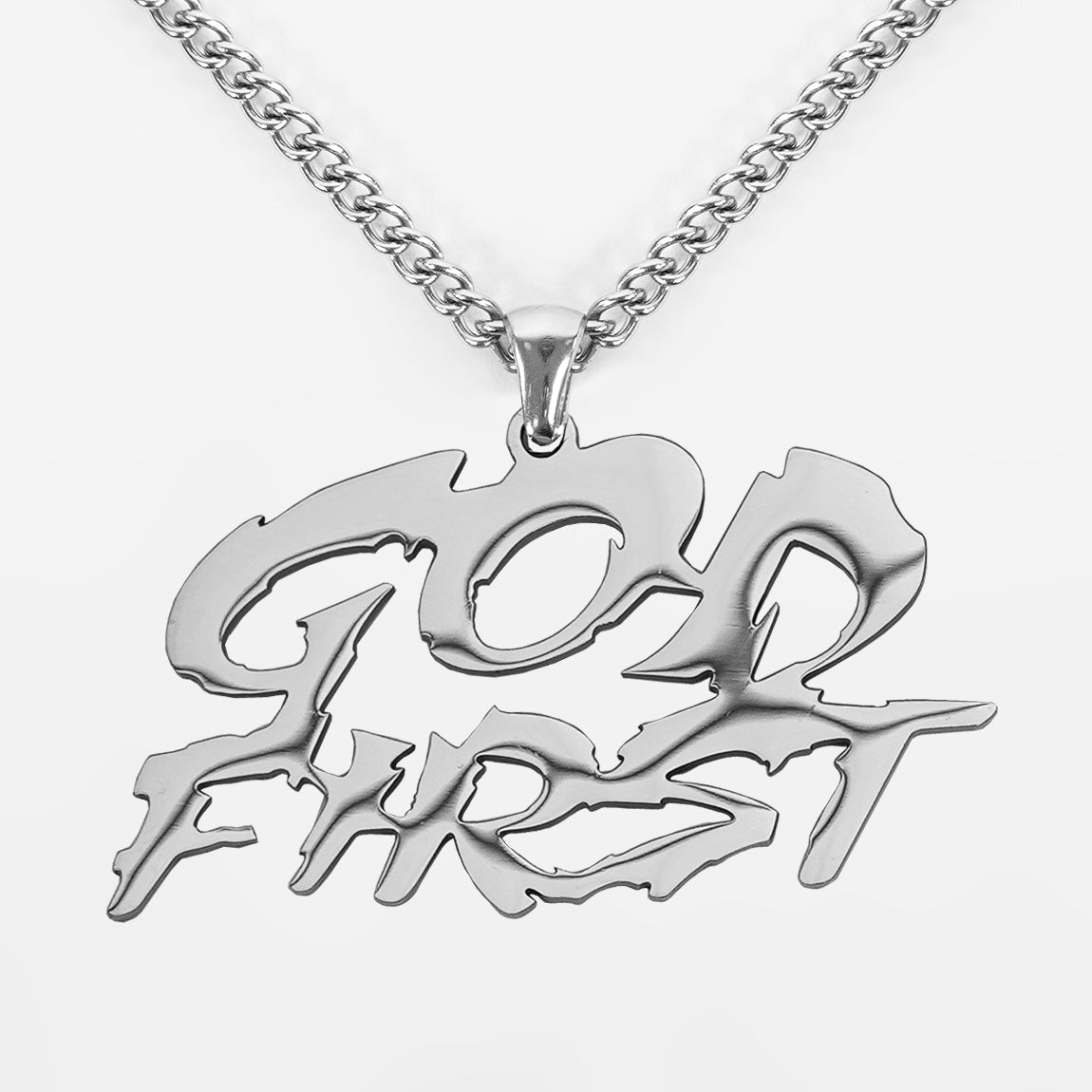 God First Pendant with Chain Necklace - Stainless Steel