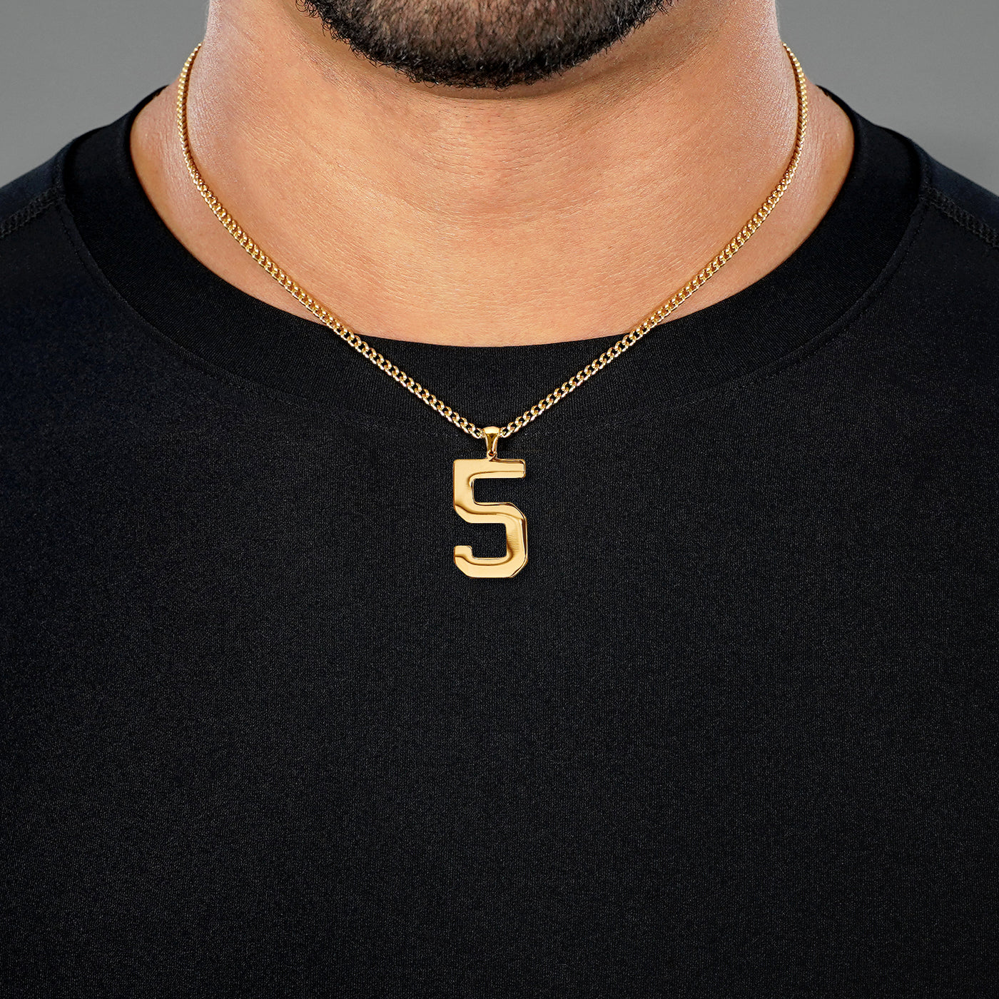 5 Number Pendant with Chain Necklace - Gold Plated Stainless Steel