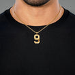 9 Number Pendant with Chain Necklace - Gold Plated Stainless Steel