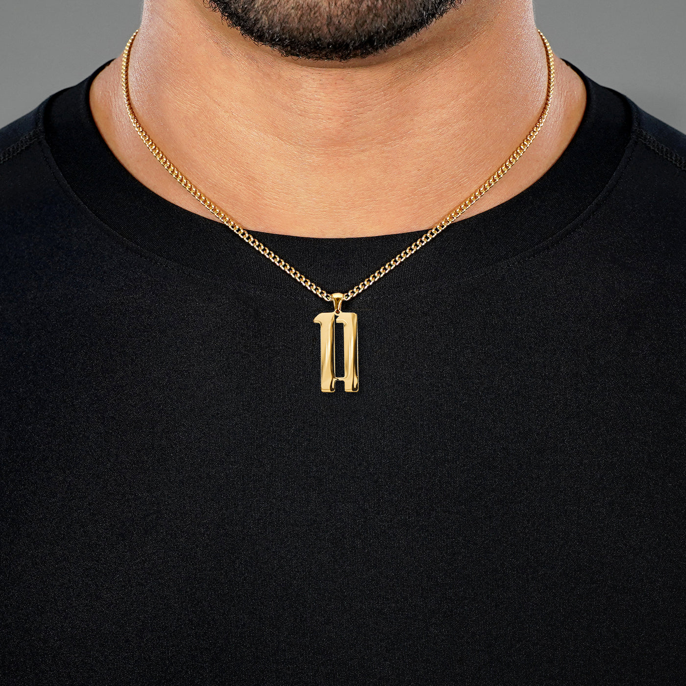 11 Number Pendant with Chain Necklace - Gold Plated Stainless Steel