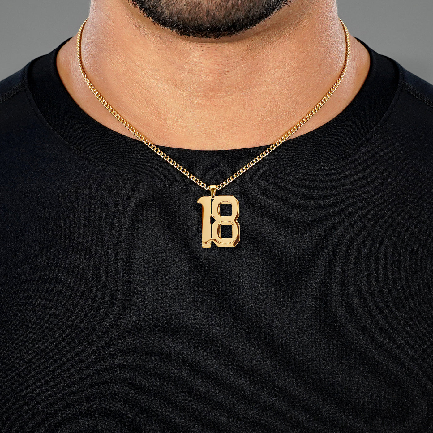 18 Number Pendant with Chain Necklace - Gold Plated Stainless Steel