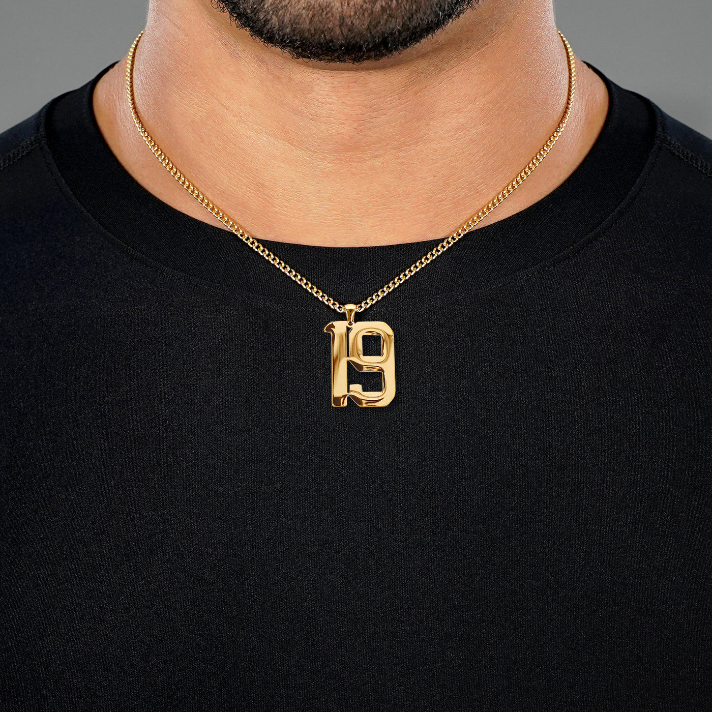 19 Number Pendant with Chain Necklace - Gold Plated Stainless Steel