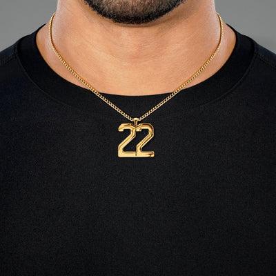 22 Number Pendant with Chain Necklace - Gold Plated Stainless Steel