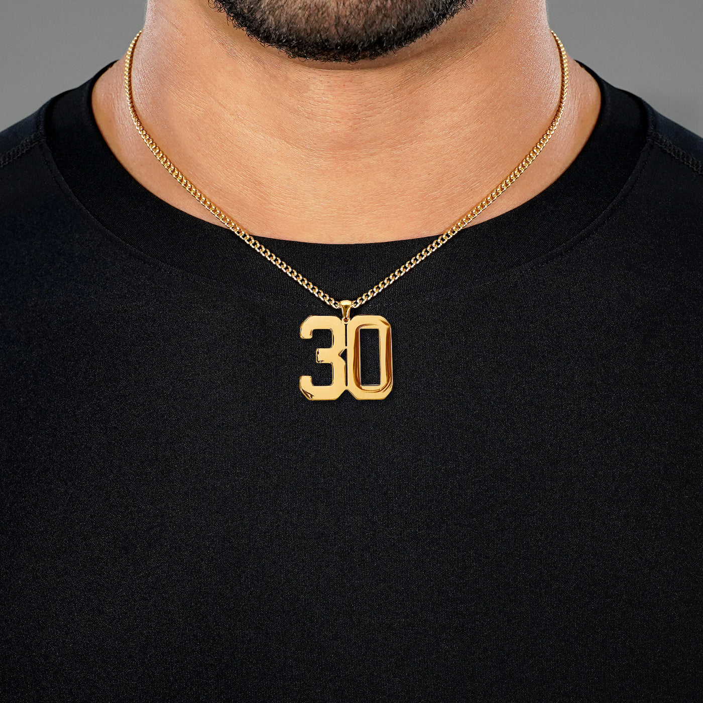 30 Number Pendant with Chain Necklace - Gold Plated Stainless Steel