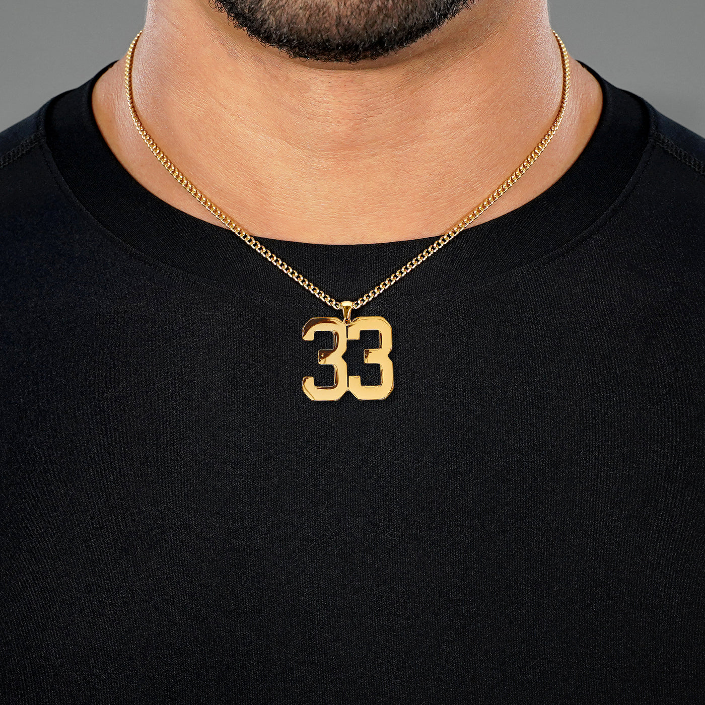 33 Number Pendant with Chain Necklace - Gold Plated Stainless Steel