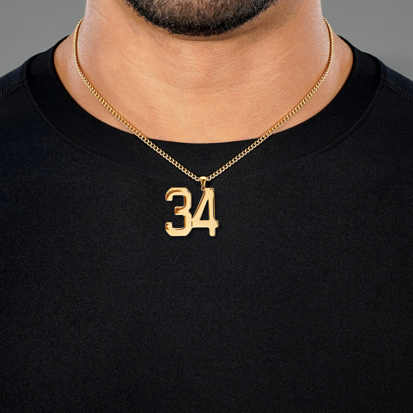 34 Number Pendant with Chain Necklace - Gold Plated Stainless Steel