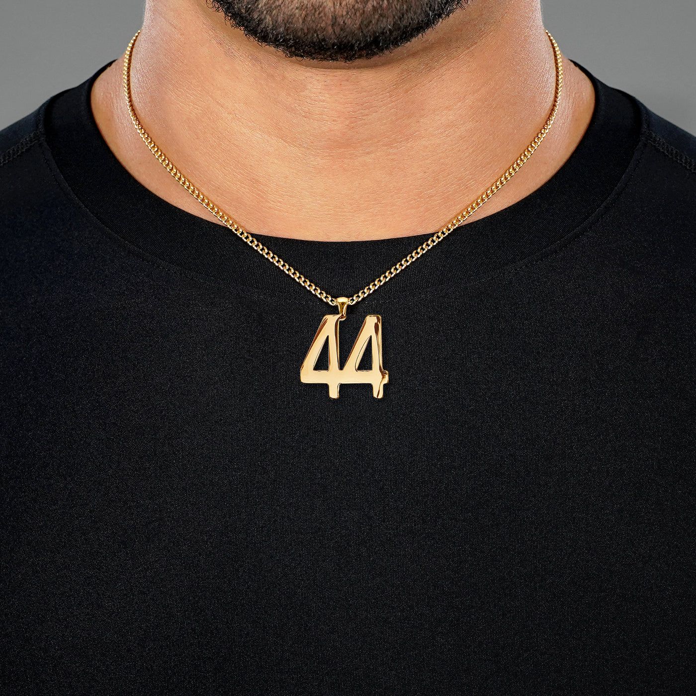44 Number Pendant with Chain Necklace - Gold Plated Stainless Steel
