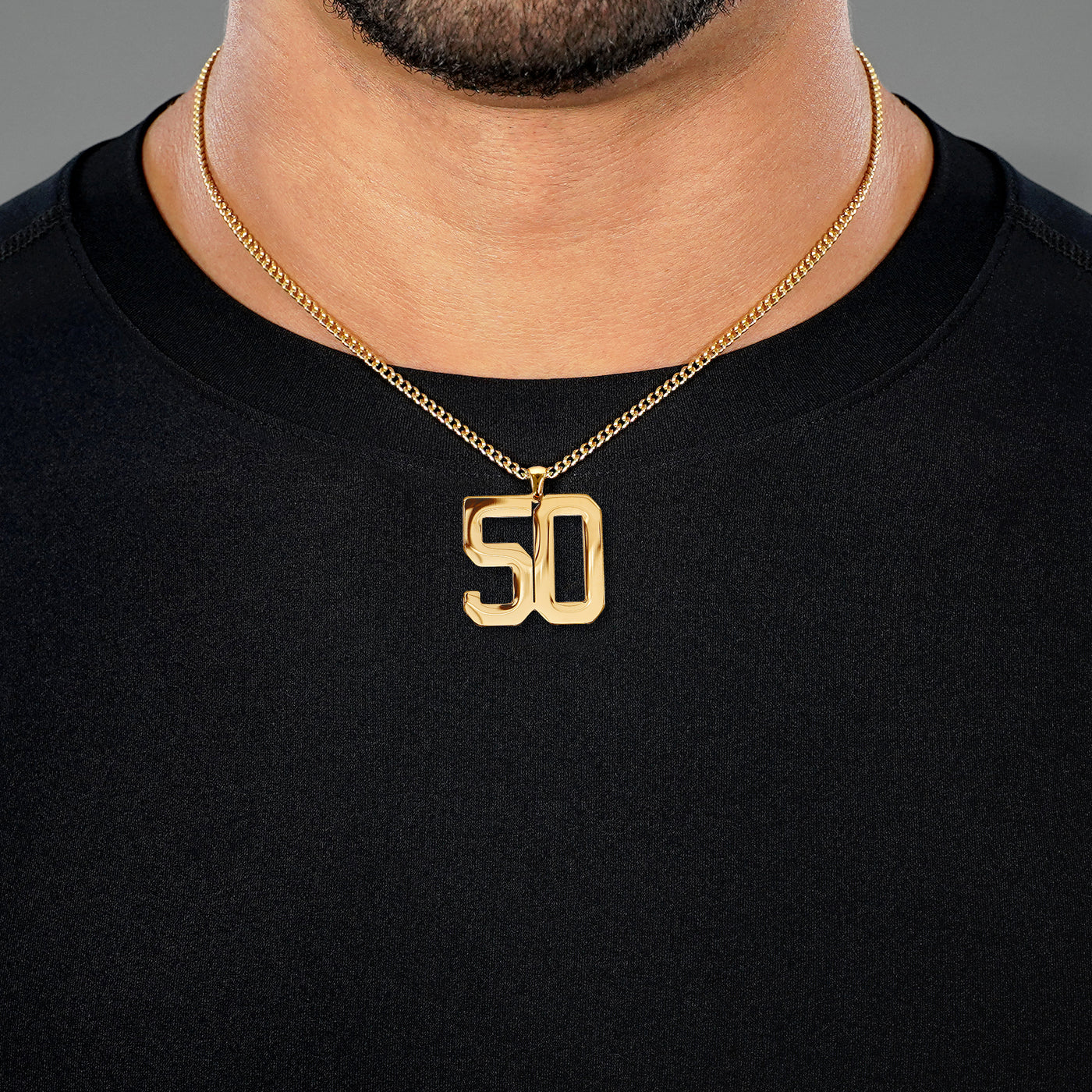 50 Number Pendant with Chain Necklace - Gold Plated Stainless Steel