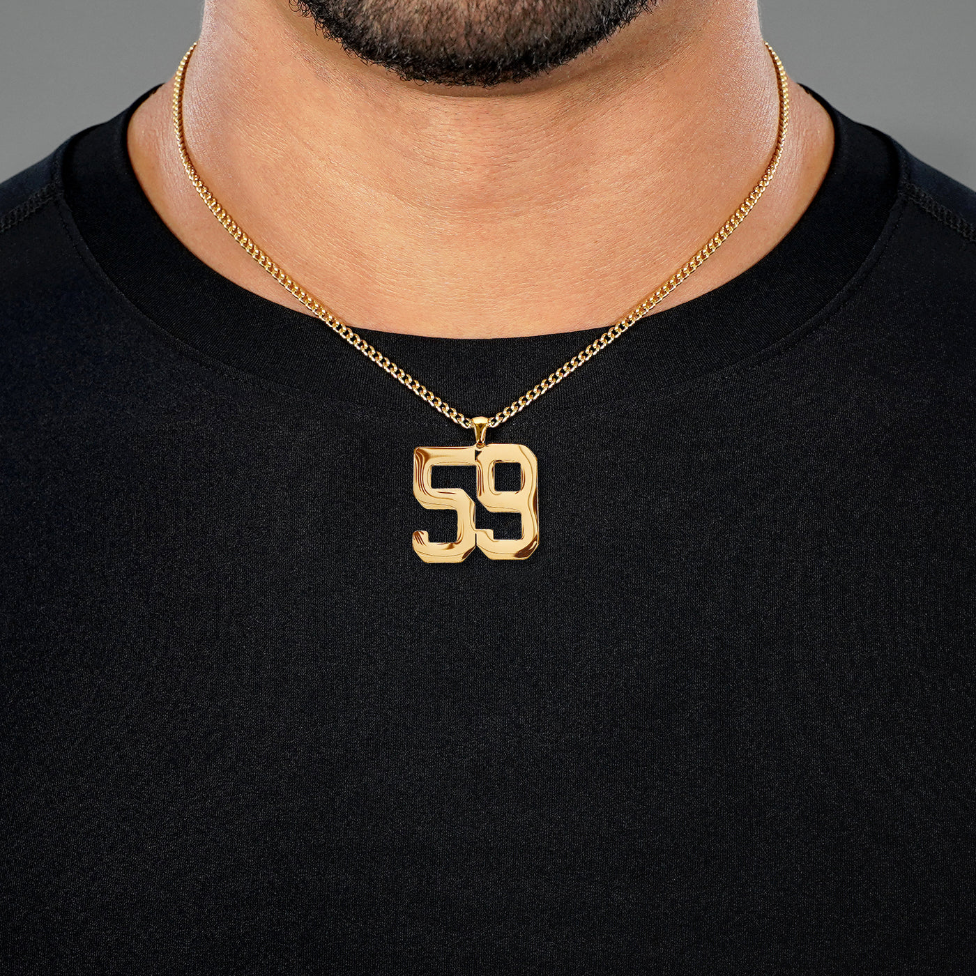 59 Number Pendant with Chain Necklace - Gold Plated Stainless Steel