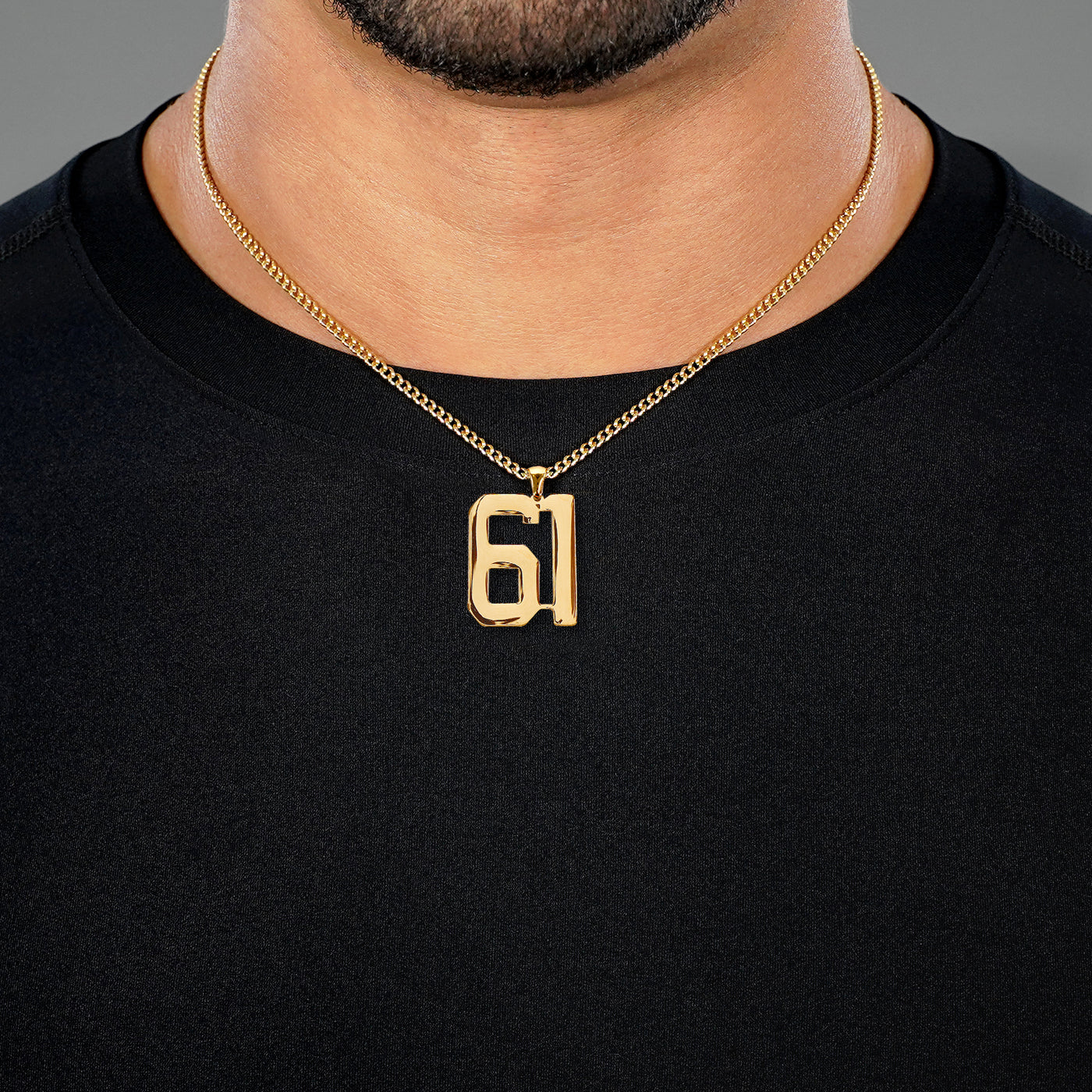 61 Number Pendant with Chain Necklace - Gold Plated Stainless Steel
