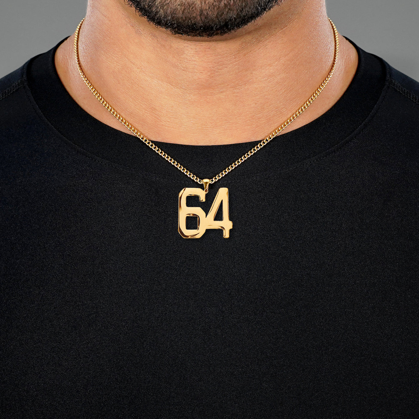 64 Number Pendant with Chain Necklace - Gold Plated Stainless Steel
