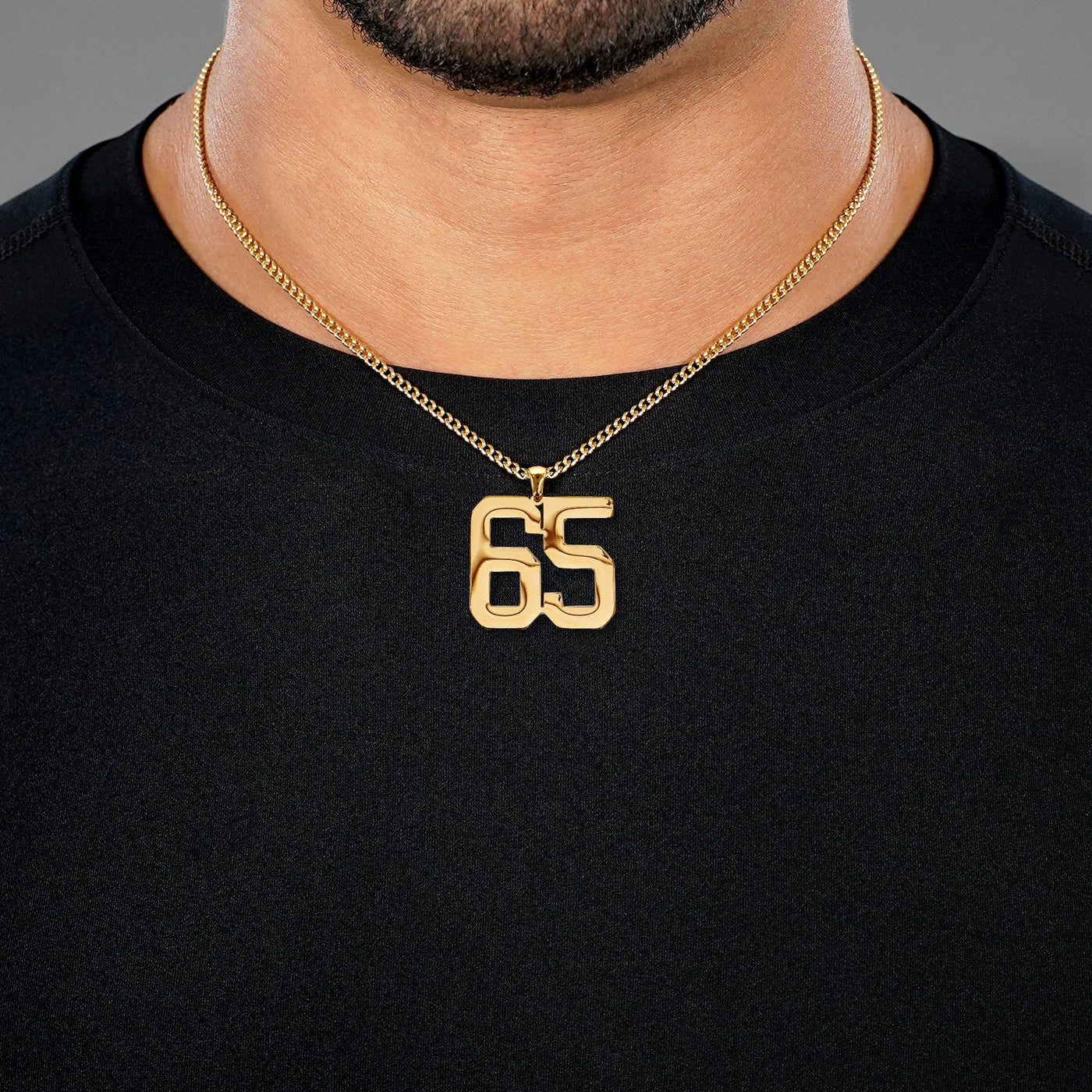 65 Number Pendant with Chain Necklace - Gold Plated Stainless Steel