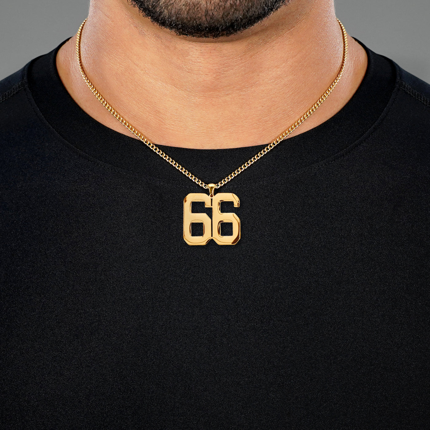 66 Number Pendant with Chain Necklace - Gold Plated Stainless Steel