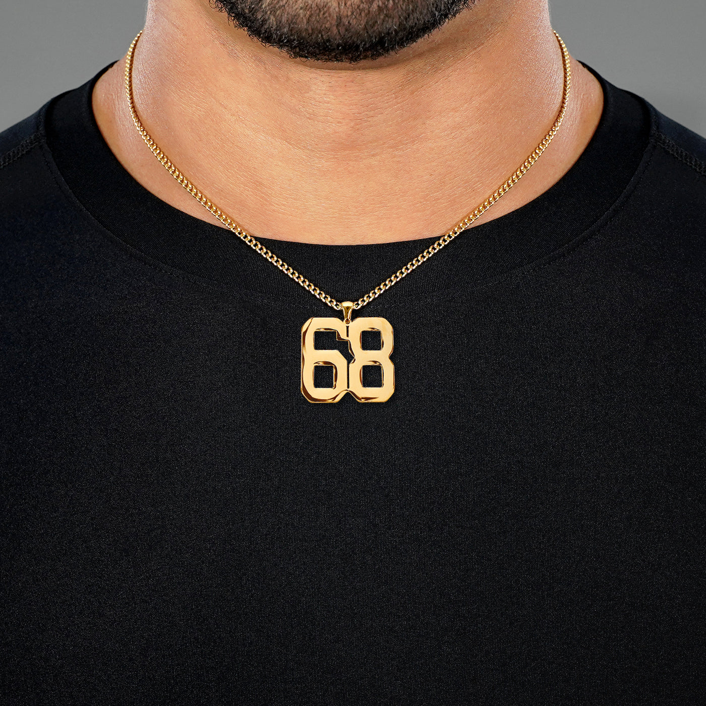 68 Number Pendant with Chain Necklace - Gold Plated Stainless Steel