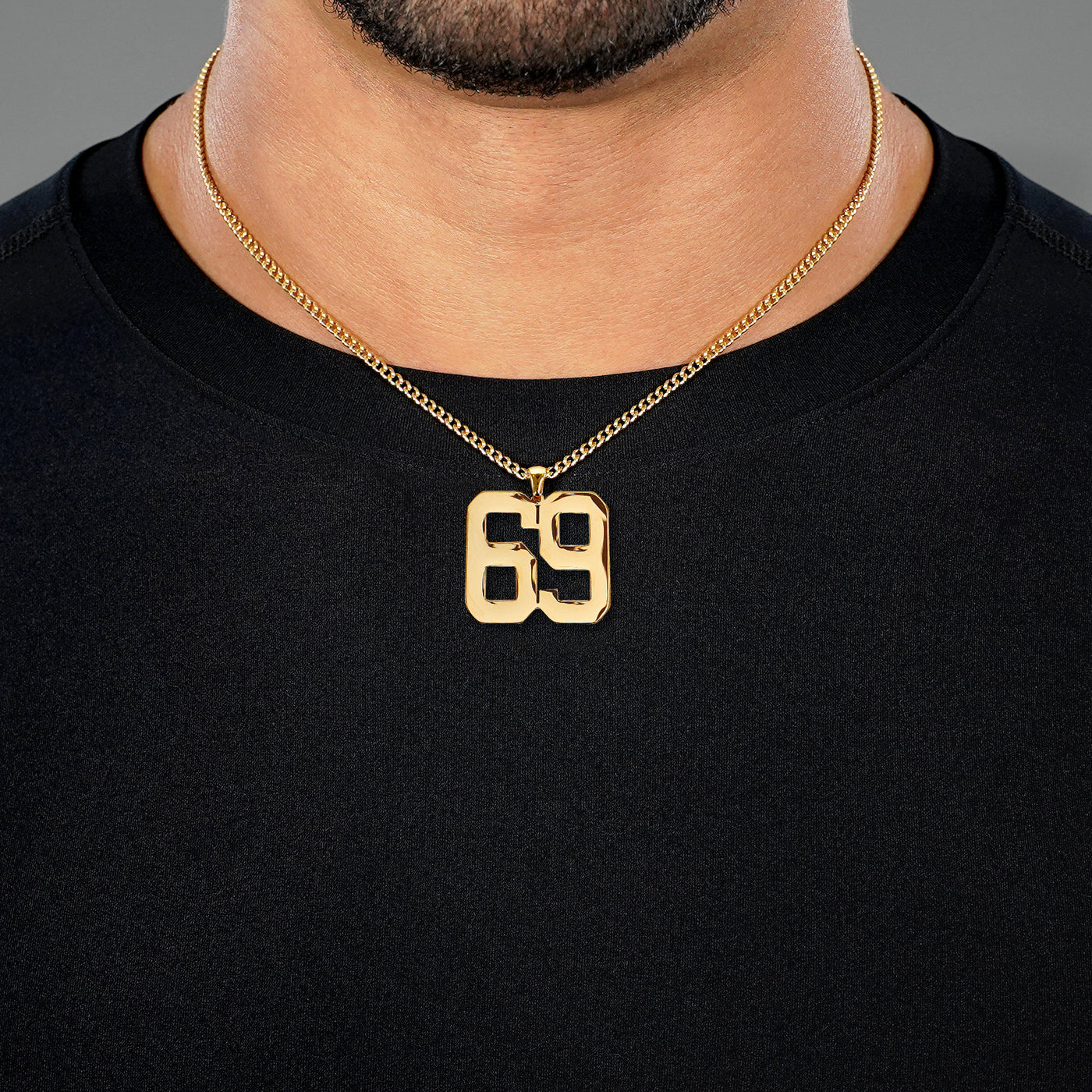 69 Number Pendant with Chain Necklace - Gold Plated Stainless Steel