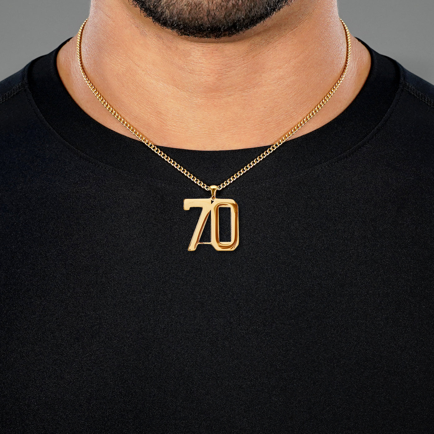 70 Number Pendant with Chain Necklace - Gold Plated Stainless Steel