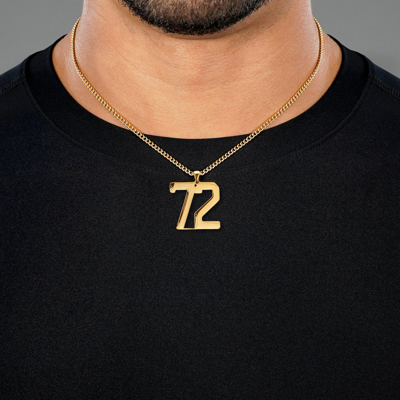 72 Number Pendant with Chain Necklace - Gold Plated Stainless Steel