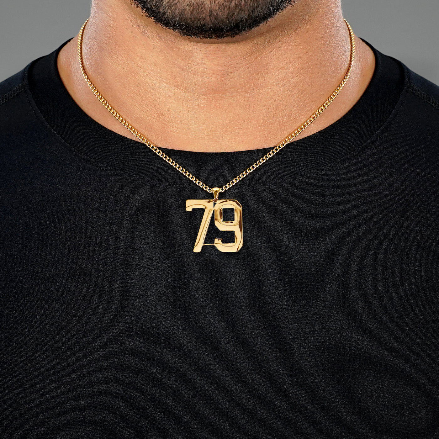 79 Number Pendant with Chain Necklace - Gold Plated Stainless Steel