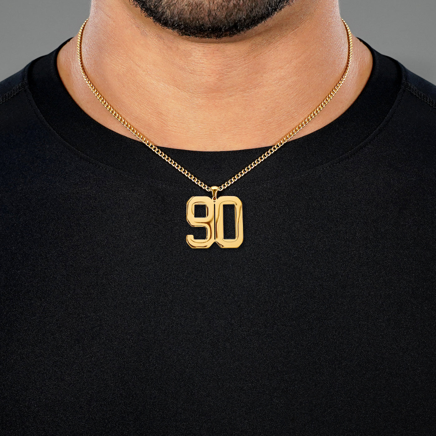 90 Number Pendant with Chain Necklace - Gold Plated Stainless Steel