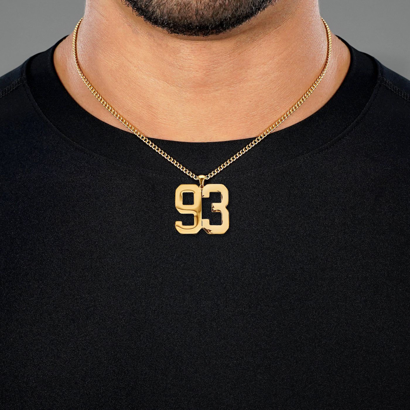 93 Number Pendant with Chain Necklace - Gold Plated Stainless Steel
