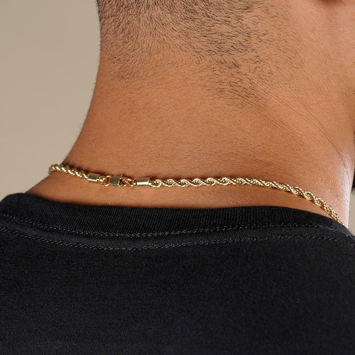 Golden Hockey Mask Pendant with 3mm Rope Chain Necklace