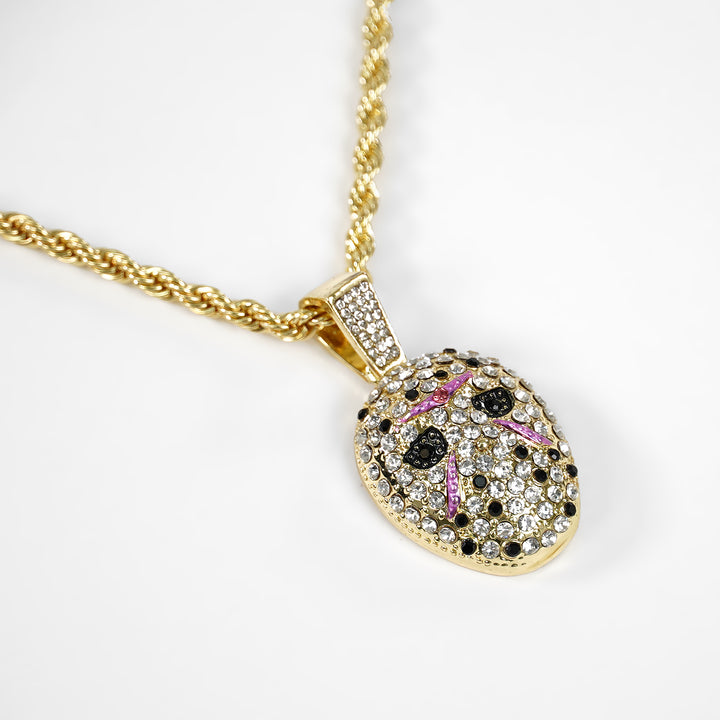 Golden Hockey Mask Pendant with 3mm Rope Chain Necklace