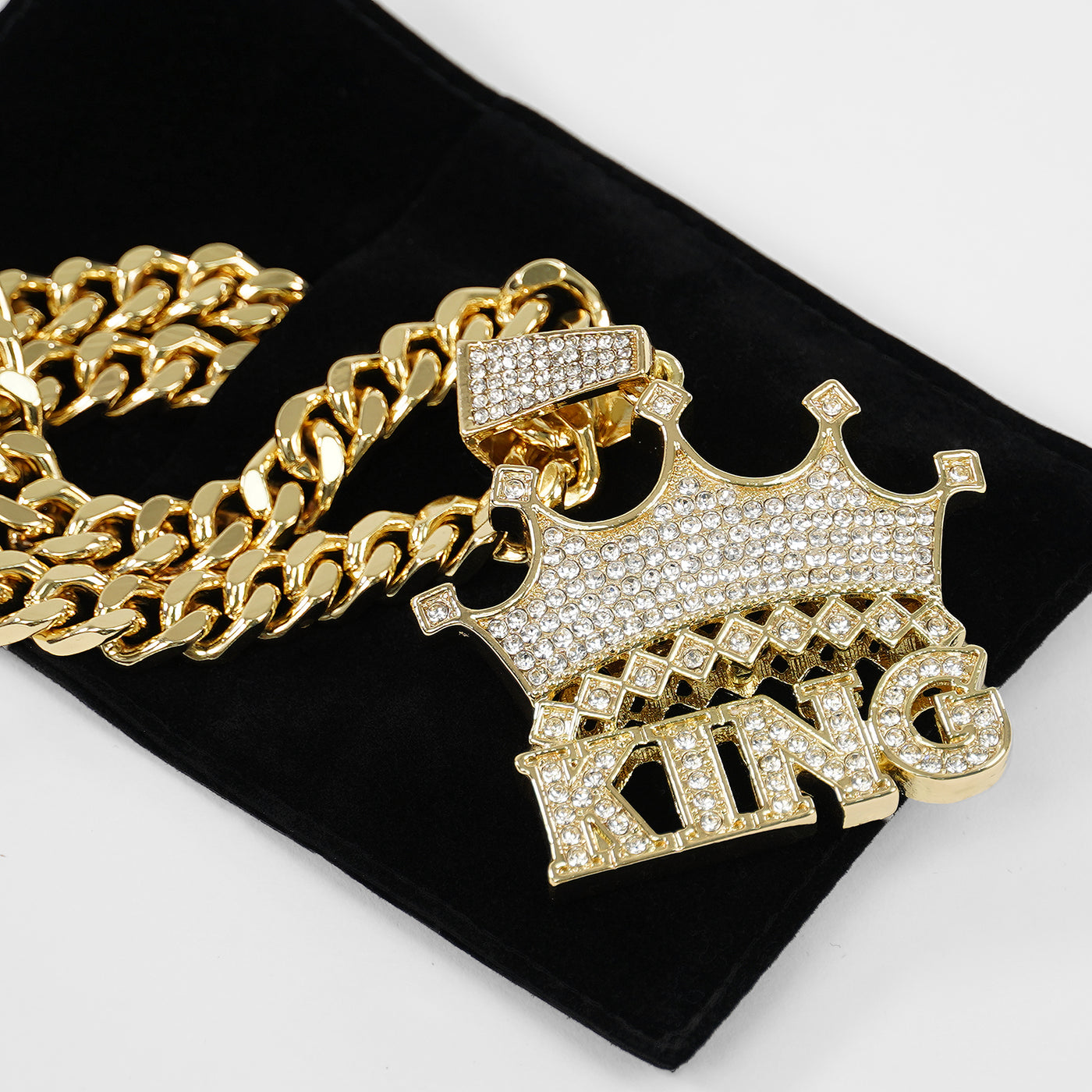 Golden King Crown Pendant with 10mm Cuban Link Chain Necklace