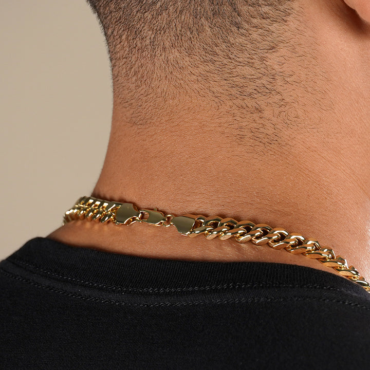 Golden King Crown Pendant with 10mm Cuban Link Chain Necklace