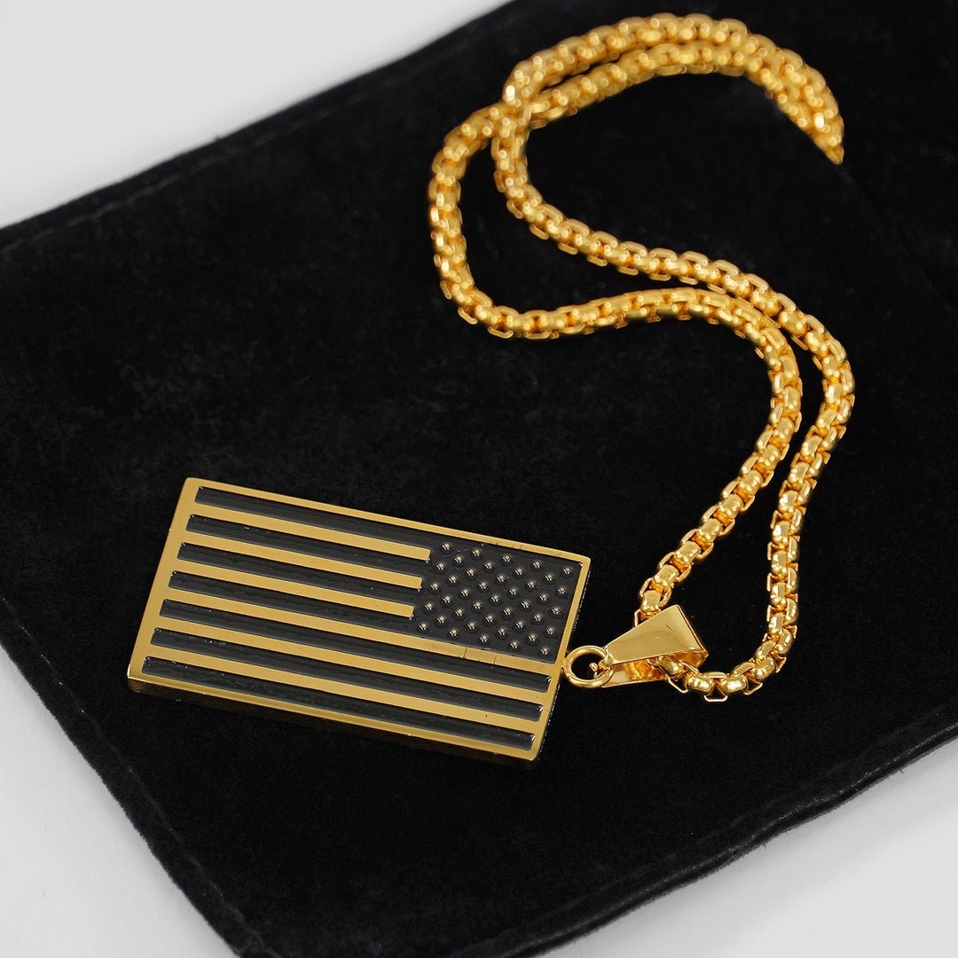 Golden USA Flag Pendant with Chain Necklace