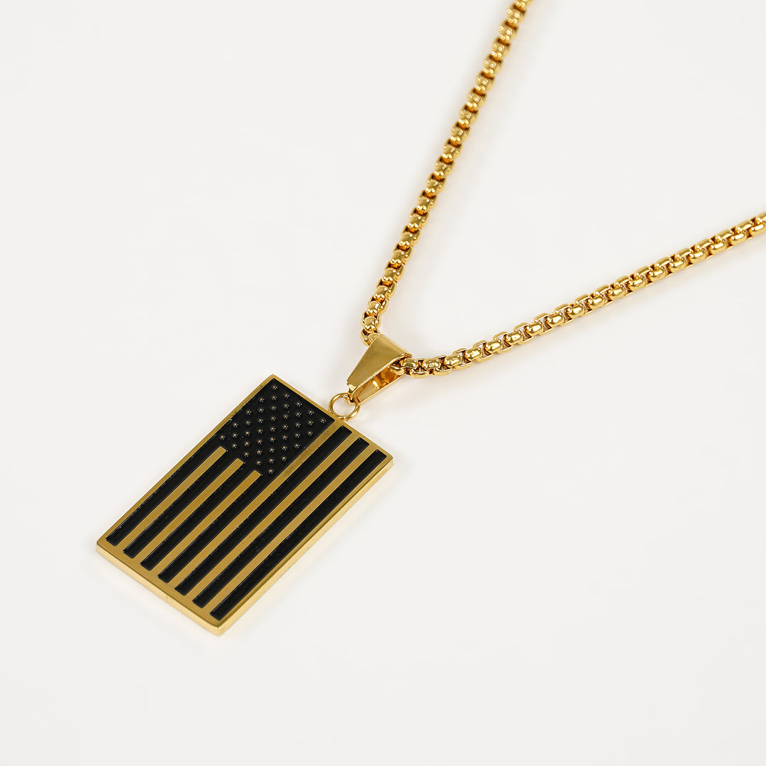 Golden USA Flag Pendant with Chain Necklace