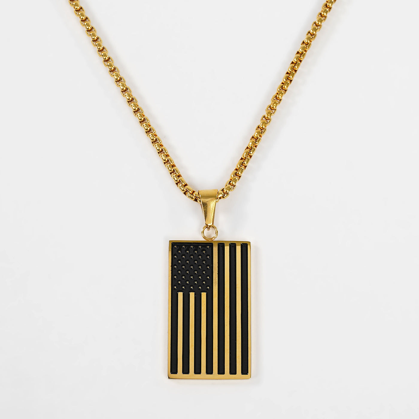 Golden USA Flag Pendant with Chain Necklace