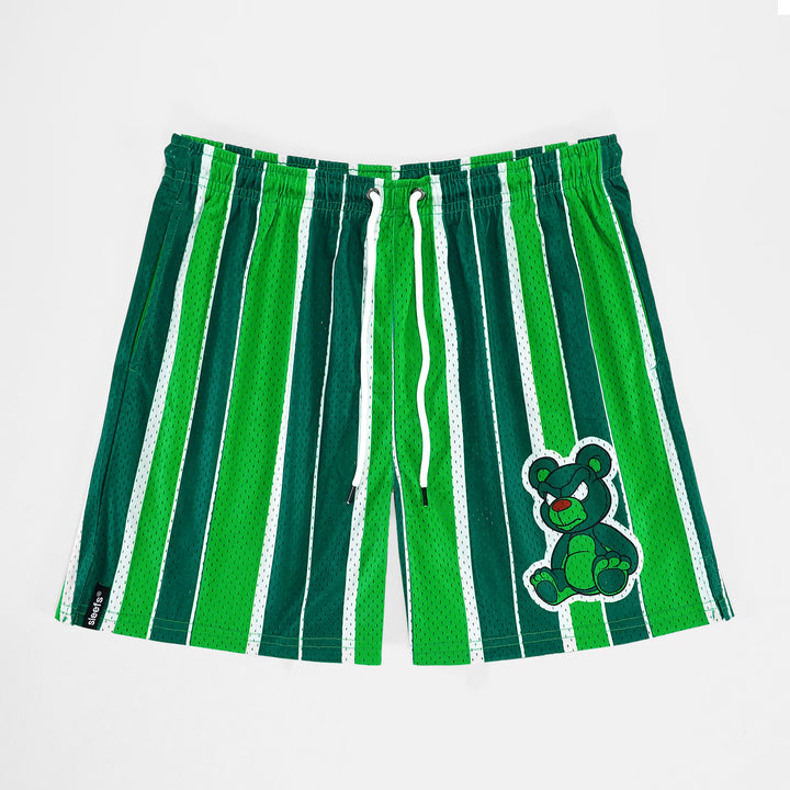 Green Stripes Teddy Shorts - 7"