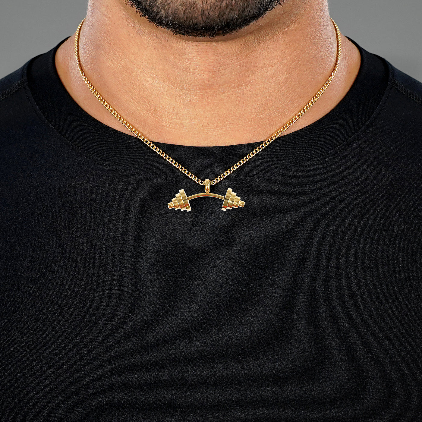 Gym Weights 1¾" Pendant with Chain Necklace - Gold Plated Stainless Steel