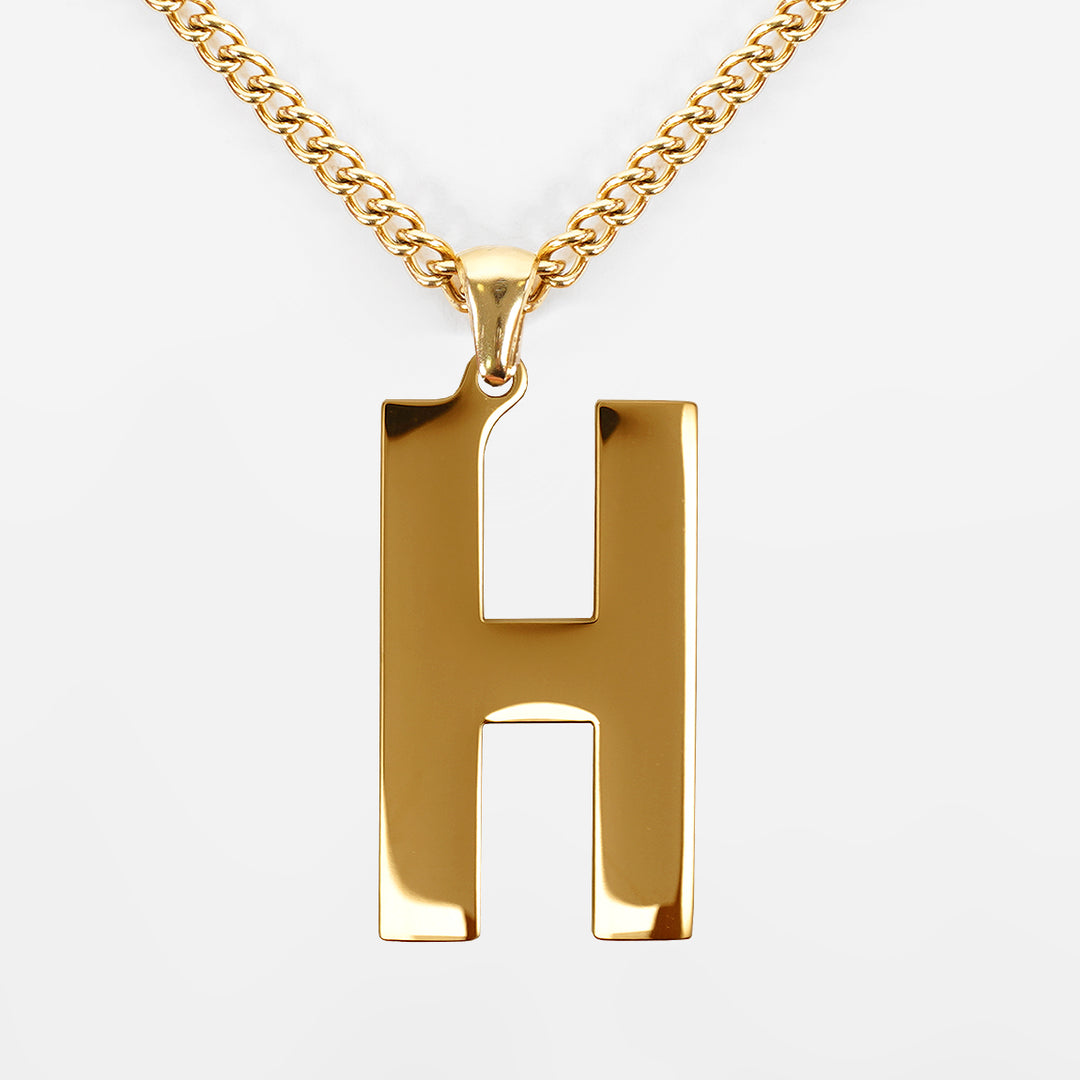 H Letter Pendant with Chain Necklace - Gold Plated Stainless Steel